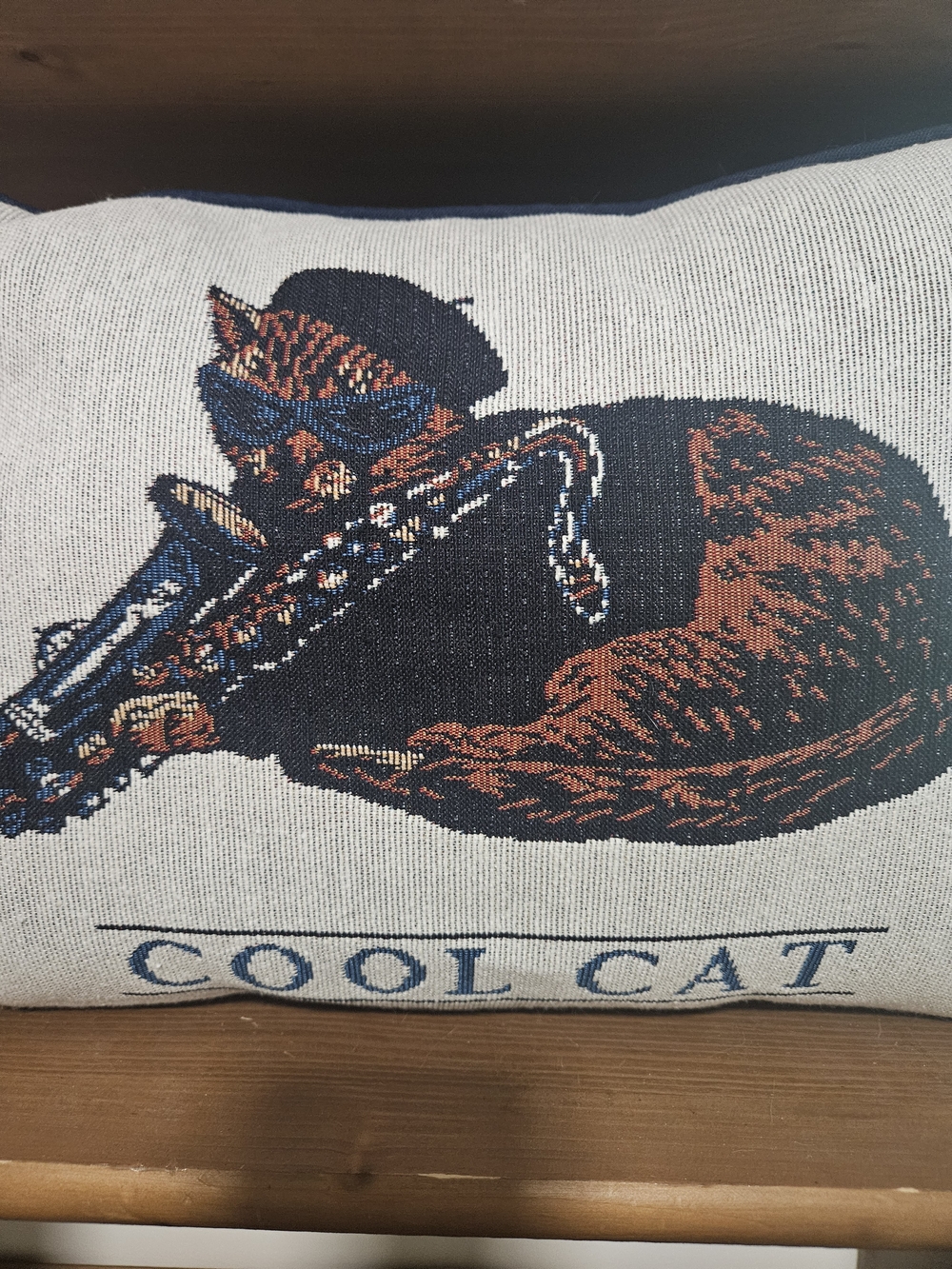 JcPenney Cool Cat Saxophone Throw Pillow - Navy, Brown